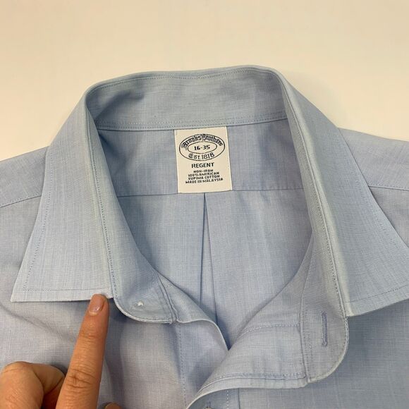 Brooks Brothers Shirt Mens 16 Breeze Blue Regent Dress Non Iron American Supima - Picture 6 of 13